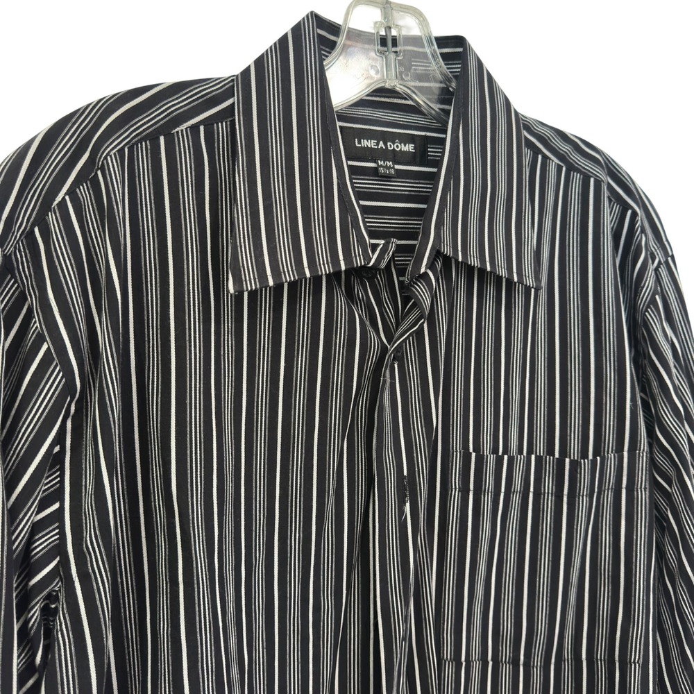 Linea Dome Mens Medium Black White Stripe Shirt Y2K Club Long Point Collar